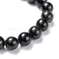 Pulseras de cuentas elásticas de obsidiana con brillo dorado natural&nbsp;G-A185-01P