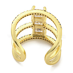 Anillos de puño abiertos de circonita cúbica micro pavimentados de latón con revestimiento cuadrado para mujer&nbsp;RJEW-F162-14G