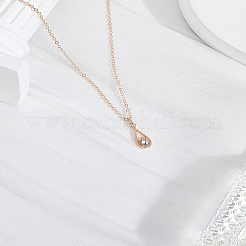 1 Stück Halsketten mit Tropfenanhänger aus Legierung mit klarem Zirkonia für Damen&nbsp;NJEW-LP0004-14RG