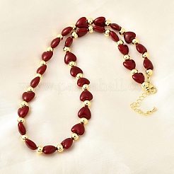 Collane in ottone e abs con perle finte a forma di cuore e perline rotonde per donna&nbsp;NJEW-D314-11C-G