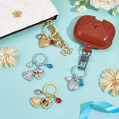 Porte-clés avec pendentifs en alliage de strass et de verre et médaillon en acier inoxydable 316&nbsp;KEYC-NB00030