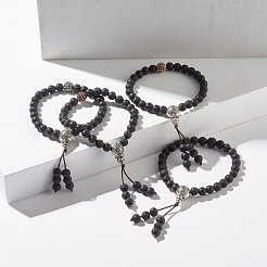 Stretch-Armband mit runden Perlen aus natürlichem Lavagestein und Zirkonia&nbsp;BJEW-JB07200