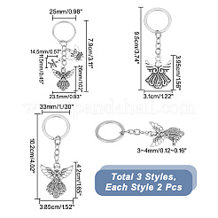6 stücke 3 stil engel flügel tibetischen stil legierung anhänger schlüsselbund&nbsp;KEYC-PH0001-82