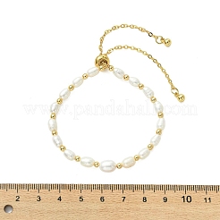 Verstellbare Armbänder mit Schiebeverschluss aus natürlichen Süßwasserzuchtperlen und Messingperlen für Damen&nbsp;BJEW-JB13607
