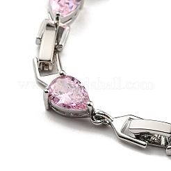 Pulseras de eslabones en forma de lágrima con circonita cúbica pavimentada de latón chapado en estante para mujer&nbsp;BJEW-H604-01P-03