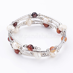 4-Schlaufen-Wickelarmbänder aus natürlichem gestreiftem Achat/Bandachat (gefärbt).&nbsp;BJEW-JB03356