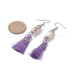 Boucles d'oreilles tête de mort turquoise synthétique&nbsp;EJEW-TA00235-03