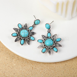 Blumen-Set aus synthetischem Türkis mit Anhänger aus Legierung und Ohrstecker-Sets&nbsp;WG550B3-01