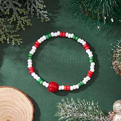 3 bracelet extensible de Noël en perles de verre et de lampwork faites à la main&nbsp;BJEW-MZ00197