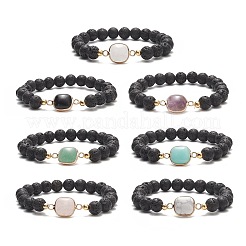 7 pz 7 sytle pietre preziose miste naturali quadrate e perline rotonde set di braccialetti elasticizzati per donna&nbsp;BJEW-JB09939