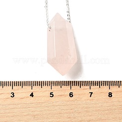 Collane con ciondolo a forma di proiettile sfaccettato con punta terminale doppia in quarzo rosa naturale&nbsp;NJEW-C080-01P-01