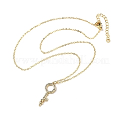 Collar con colgante de llave y anillo de circonita cúbica micropavé de latón para mujer&nbsp;NJEW-R027-03G-03
