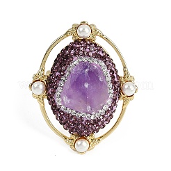 Bagues ovales en améthyste naturelle et strass&nbsp;RJEW-P128-03G-A