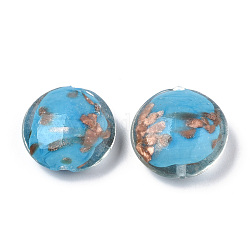 Perles vernissées de sable d'or manuelles , plat rond, bleu profond du ciel, 28.5x13mm, Trou: 1.8mm