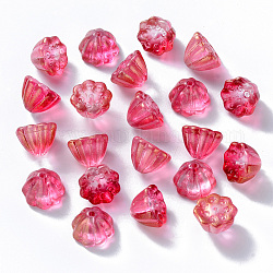 Perles de verre peintes par pulvérisation transparent, avec de la poudre de paillettes, gousse de lotus, support violet rouge, 11x10.5x8mm, Trou: 1mm