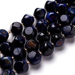 Brin de perles oeil de tigre bleu naturel, avec des perles de rocaille, dés célestes à six faces, 13.5~14x13.5~14x13.5~14mm, Trou: 0.5mm, Environ 26 pcs/chapelet, 16.34'' (41.5 cm)