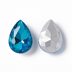 Diamante de imitación de cristal en punta, espalda plateada, facetados, lágrima, cielo azul profundo, 14x10x5mm