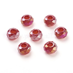 Glass European Beads, Large Hole Beads, No Metal Core, Faceted, Rondelle, Red, 14x8mm, Hole: 5mm