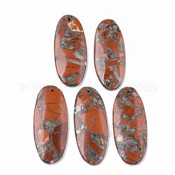 Gros pendentifs en pyrite synthétique et jaspe rouge assemblés, ovale, 50x20x4~5mm, Trou: 1.2~1.8mm