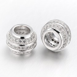 Ottone micro spianare perline europei zirconi, perline rondelle  con foro grande,  piombo & nichel libero, platino, 11x8mm, Foro: 5 mm