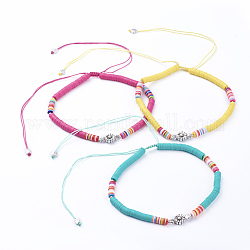 Collane di perline intrecciate in corda di nylon regolabile, con perle di argilla polimerica heishi, perle di lega in stile tibetano e perle di ferro, colore misto, 12.59 pollice ~ 25.2 pollici (32~64 cm)