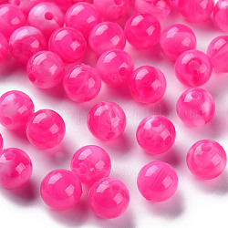 Perles acryliques, pierre d'imitation, ronde, rose foncé, 8mm, Trou: 1.8mm, environ 2000 pcs/500 g