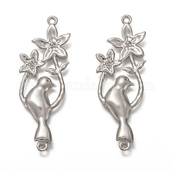 304 Stainless Steel Filigree Joiners Links, Flower & Bird, Stainless Steel Color, 38x13x1.5mm, Hole: 1.2mm