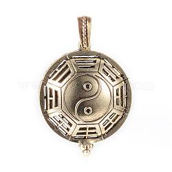 Feng Shui Legierung Diffusor Medaillon Anhänger, mit Magnet, flach rund mit Yin-Yang, Antik Bronze, 43x35x16 mm, Bohrung: 7x4 mm