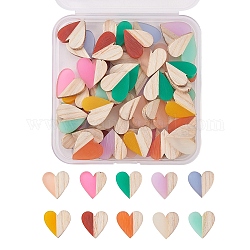 Cabujones de resina y madera de dos tonos, corazón, color mezclado, 15x14.5x3mm, 5 piezas / color, 10colors, 50 unidades / caja