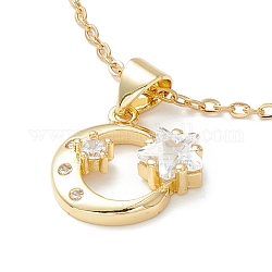 Collana con ciondolo a forma di luna e stella in zirconi chiari, 304 gioiello in acciaio inossidabile per donna, oro, 17.72 pollice (45 cm)