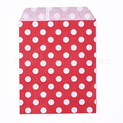 Sacs en papier kraft, pas de poignées, sacs de stockage de nourriture, motif de points de polka, rouge, 18x13 cm