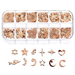 Alloy Cabochons, Alloy Computer Patch, Nail Art Decoration Accessories for Women, Star & Heart & Moon & Mermaid, Rose Gold, 4~6x2~2.5mm, about 400pcs/box
