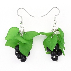 Boucles d'oreilles avec pdentif en acrylique, avec agate noire naturelle et crochets en laiton, verte, 45~47mm, pin: 0.6 mm