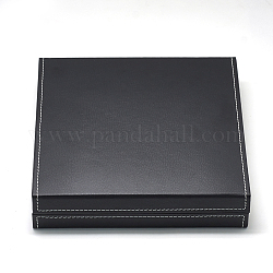 Boîtes à bijoux en similicuir en plastique, de velours, carrée, noir, 19.5x19.2x4 cm