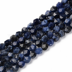 Natural Brazil Sodalite Beads Strands, Star Cut Round Beads, Faceted, 5~6x6mm, Hole: 1mm, about 59~60pcs/strand, 14.76 inch(37.5cm)