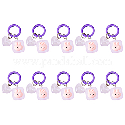 Dicosmétique 10 pièces lumineux lapin porte-clés carré avec lapin porte-clés coeur lapin porte-clés lilas résine porte-clés brille dans le noir porte-clés pour femmes sacs à main sacs à main sac décor