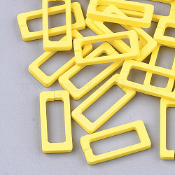 Rocíe anillos de enlace de acrílico pintadas, conectores de enlace rápido, para la fabricación de cadenas de joyería, estilo de goma, Rectángulo, amarillo, 20x9x2mm