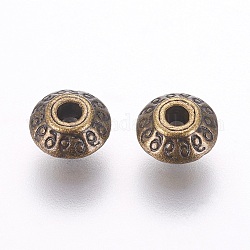 Perline in lega stile tibetano,  piombo & nichel & cadmio libero, bicono, colore bronzo antico, circa 7 mm di lunghezza, 7 mm di larghezza, 4.5 mm di spessore, Foro: 1 mm
