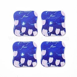 Cabochons acryliques, pour épingles à cheveux, accessoires pour cheveux et boucles d'oreilles, rectangle avec motif de fleurs, bleu, 36x34x2.5mm