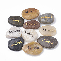 Natural River Stone Palm Stone, Pocket Stone, Nuggets with  Word Believe, 30~50x20~35x7~15mm