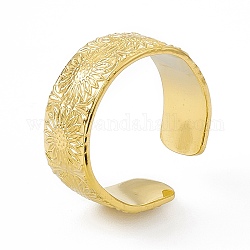 Ионное покрытие (ip) 304 манжетное кольцо из нержавеющей стали для женщин, цветочный узор широкая полоса открытые кольца, реальный 14k позолоченный, 8.5 мм, внутренний диаметр: размер США 7 1/2 (17.7 мм)