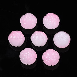 Transparent Spray Painted Glass Beads, Half Drilled, Flower, Pink, 12x10mm, Hole: 1.2mm