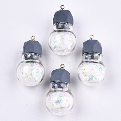 Opaque Resin Pendants, with Glitter Powder and Glass and Light Gold Brass Cup Pearl Peg Bails Pin Pendants, Bulb, Gray, 29.6x16mm, Hole: 1.5mm