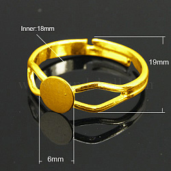 Componentes de anillo de latón, fornituras de anillo almohadilla, ajustable, sin níquel, dorado, 18 mm de diámetro interior, Bandeja: 6 mm