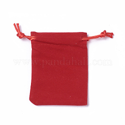 Verpackungsbeutel aus Samt, Kordelzugbeutel, rot, 9.2~9.5x7~7.2 cm