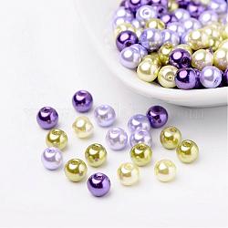 Lavanda giardino perline perla mix di vetro perlato, colore misto, 6mm, Foro: 1 mm, circa 200pcs/scatola