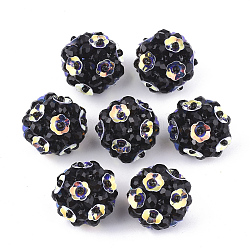 Perles de verre tissées, amas de billes, avec des paillettes, jade d'imitation, ronde avec des fleurs, noir, 20~23mm
