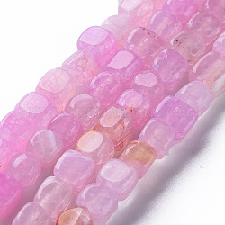 Cuentas de ágata natural hebras, teñido y climatizada, cubo, rosa perla, 5~8x4~8x4~6mm, agujero: 1.2 mm, aproximamente 50 pcs / cadena, 14.76 pulgada (37.5 cm)