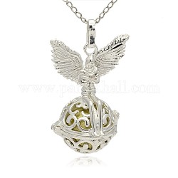 Silver Tone Brass Hollow Round Cage Pendants, with No Hole Spray Painted Brass Ball Beads, Dark Khaki, 45x30x24mm, Hole: 3x8mm