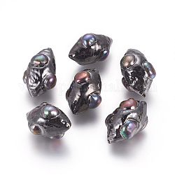 Culture des perles perles d'eau douce naturelles, teinte, avec les accessoires en laiton plaqués or, forme d'olive, colorées, 30~33x16~19mm, Trou: 1mm